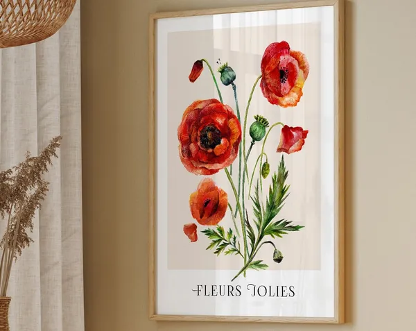 Vintage Botanical Watercolor Poppies Art Print