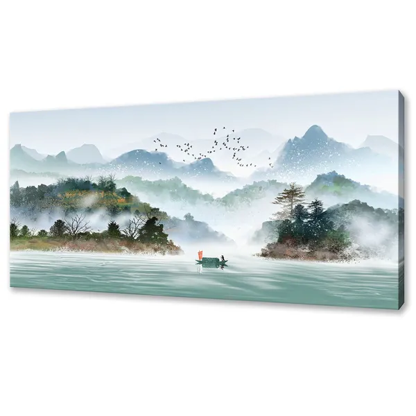 Traditional Chinese Mountains Ink Painting Panoramic Art Print