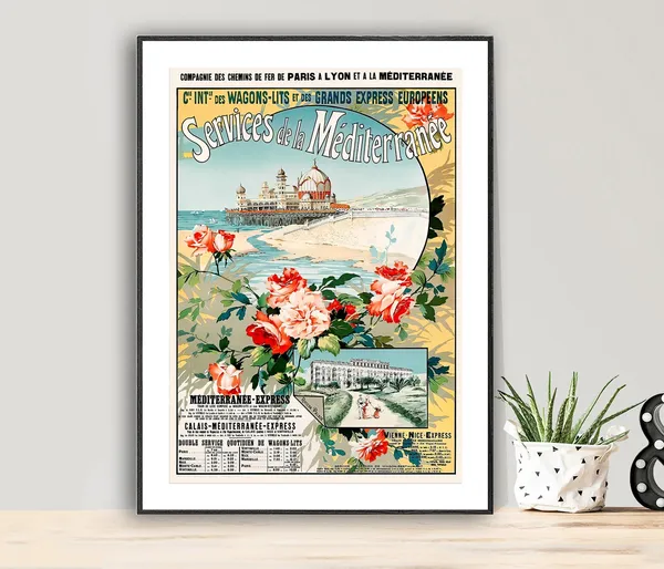 Services De La Mediterranee Vintage Travel Poster