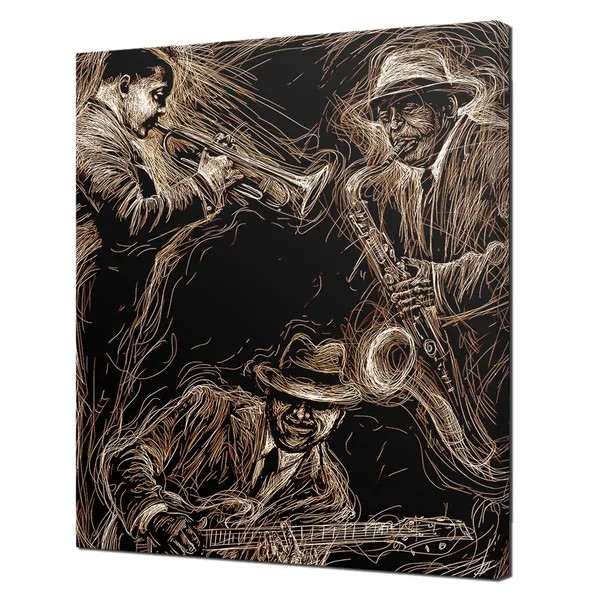 Sepia Jazz Musicians Drawing, Modern Wall Art Print