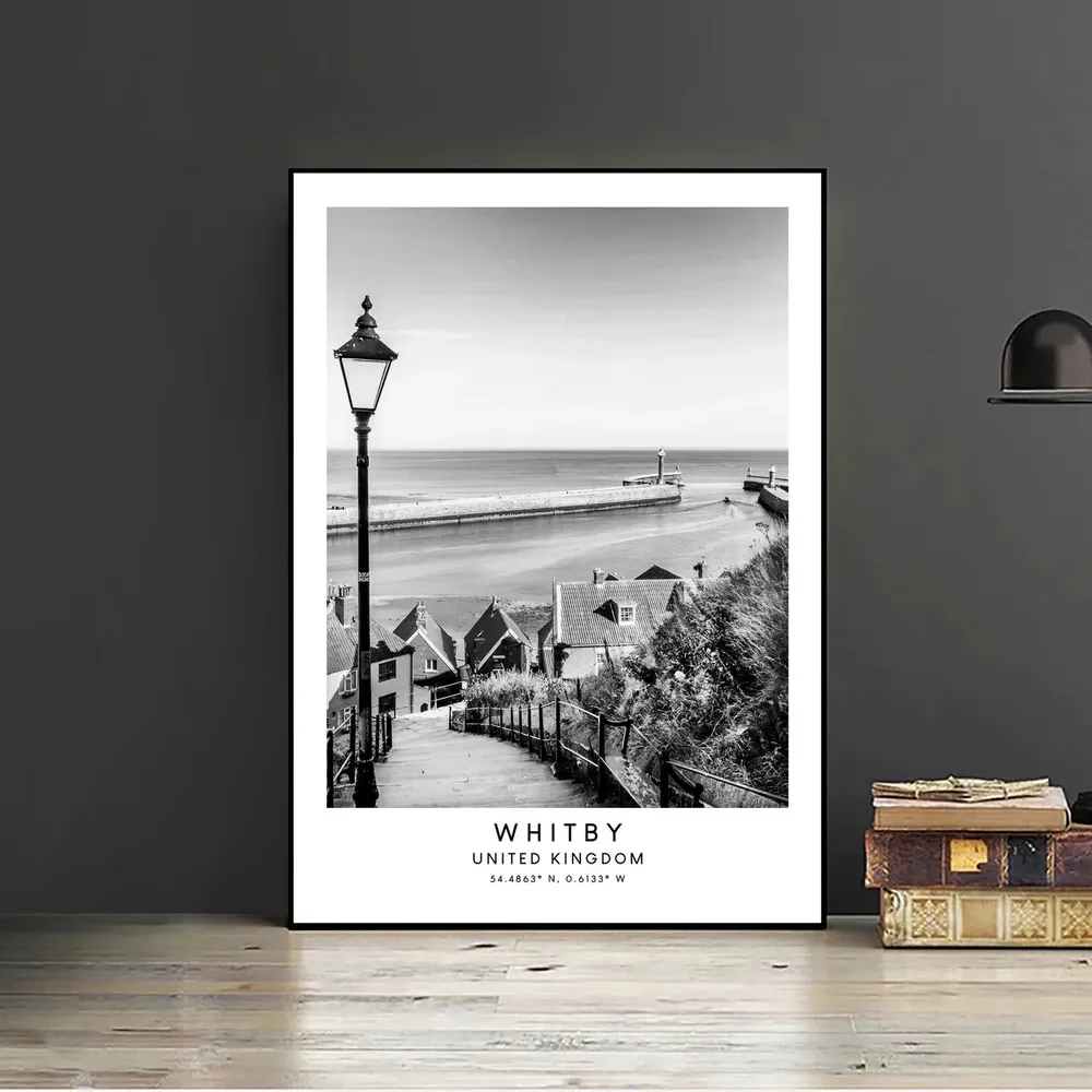 Whitby Travel Poster, Black and White Coastal Town - Image 2