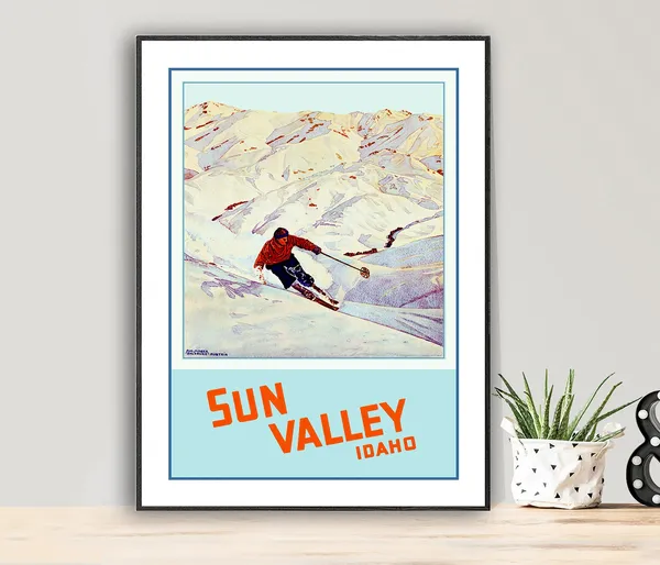 Sun Valley Idaho Vintage Skiing Travel Poster