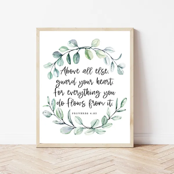 Proverbs 4:23 Scripture Art Print, Minimalist Verse