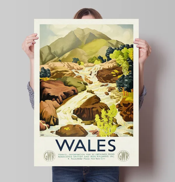 Wales Vintage Travel Poster, Welsh Wall Art Print
