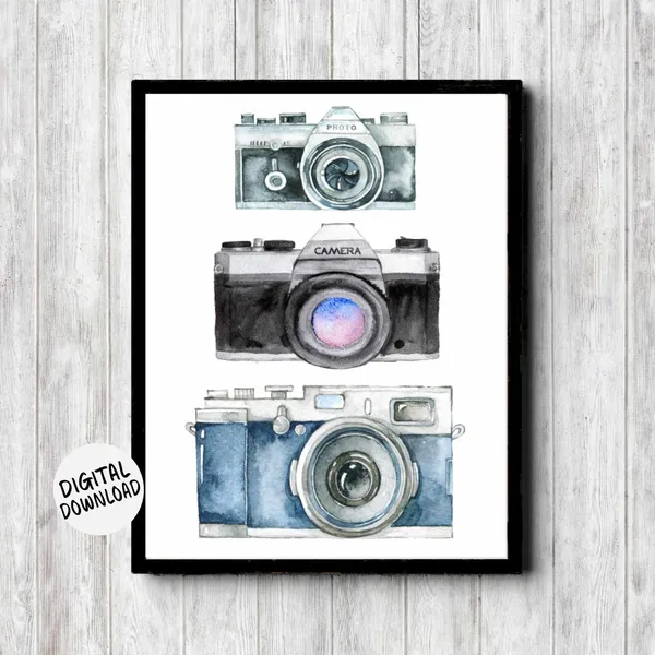 Watercolor Camera Art Print, Photographer Gift