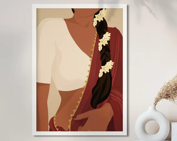 Desi Art South Asian Woman Portrait, Art Print