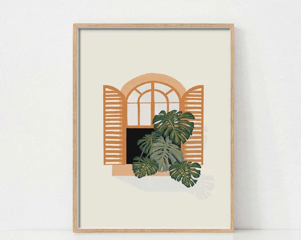 Monstera Botanical Art Print, Boho Plant Poster