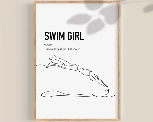 Swim Girl Swimming Art Print, Gift for Swimmer