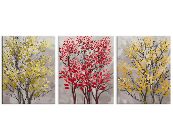 Autumn Trees 3-Panel Wall Art Print, Painted Style
