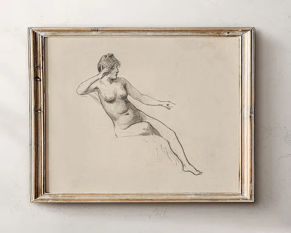 Nude Vintage Sketch Female Figure Drawing Art Print