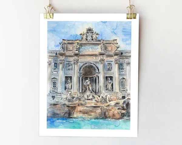 Trevi Fountain Rome Art Print, Italy Travel Sketch