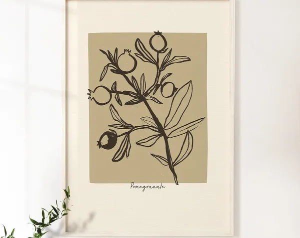 Pomegranate Fruit Line Art Print, Kitchen Wall Decor