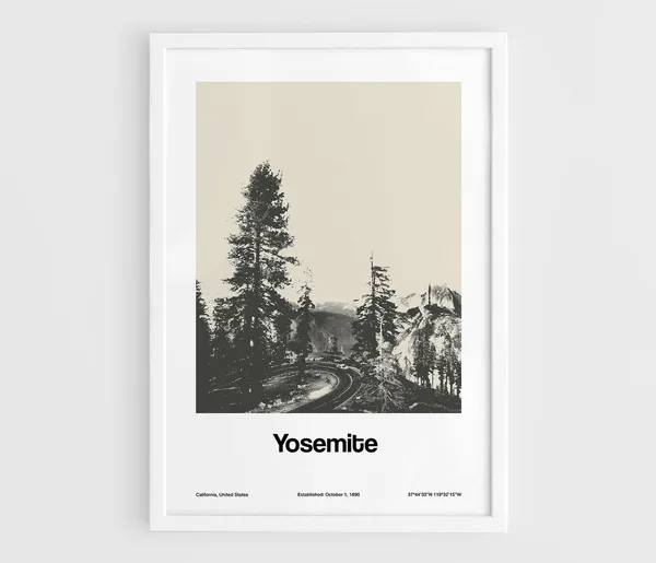 Yosemite National Park Road Poster, Minimalist Travel Print
