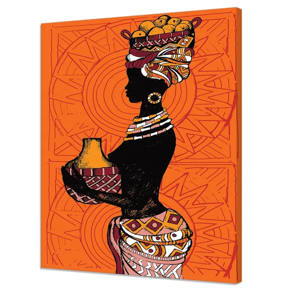 African Woman Portrait, Abstract Orange Art Print