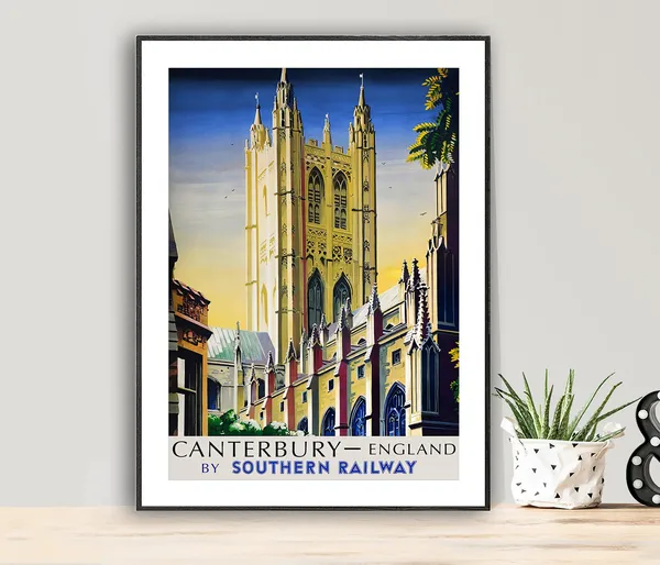 Canterbury England Vintage Travel Poster, Travel Poster