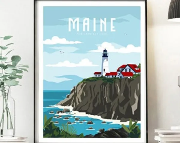 Maine Travel Poster, Coastal Wall Art Print
