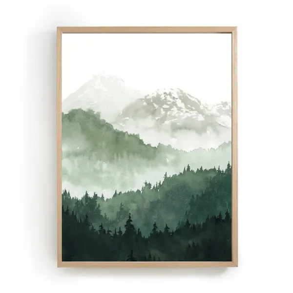 Pine Forest Watercolor Painting Mountain Art Print