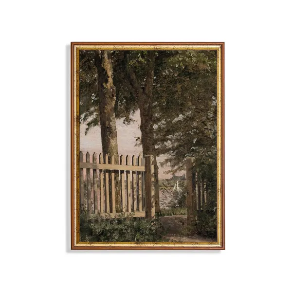 Vintage Landscape Trees Print, Rustic Farmhouse Decor