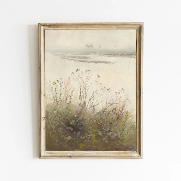 Country Landscape Painting, Antique Farmhouse Art Print