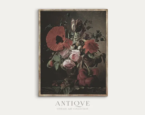 Moody Floral Painting, Dark Academia Art Print