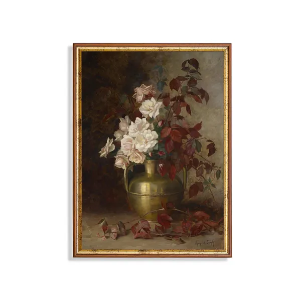 Vintage Still Life With Roses Art Print, Farmhouse Decor