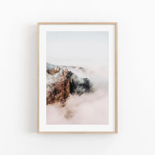 Fog Tree Mountain Nature Art Print, Forest Landscape