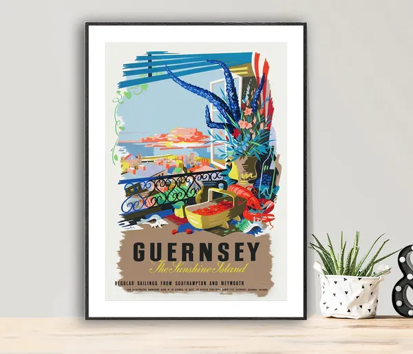 Guernsey Vintage Travel Poster, England Island Poster