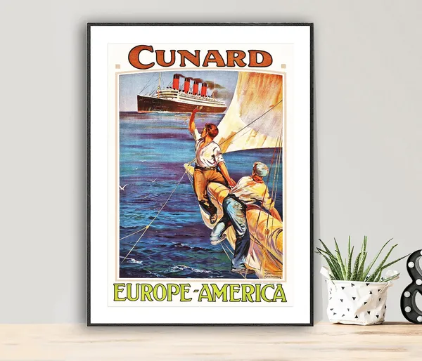Cunard Europe America Vintage Travel Poster