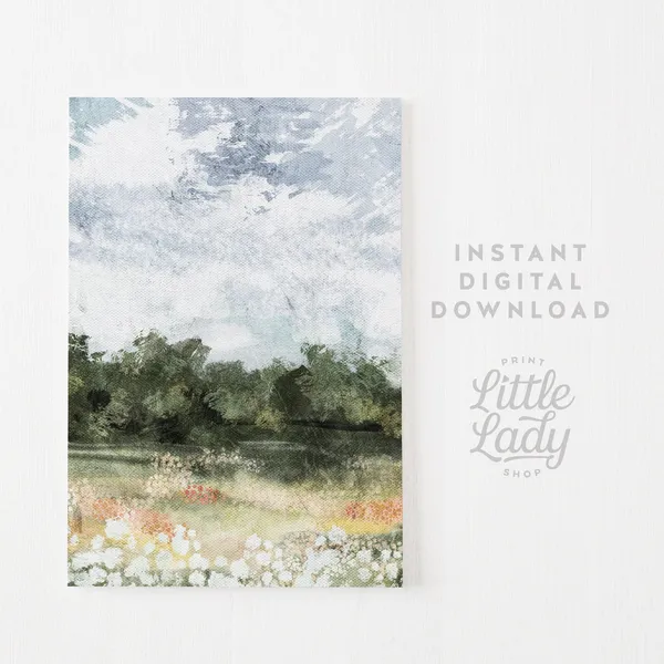 Vintage Summer Landscape, Flower Field Art Print