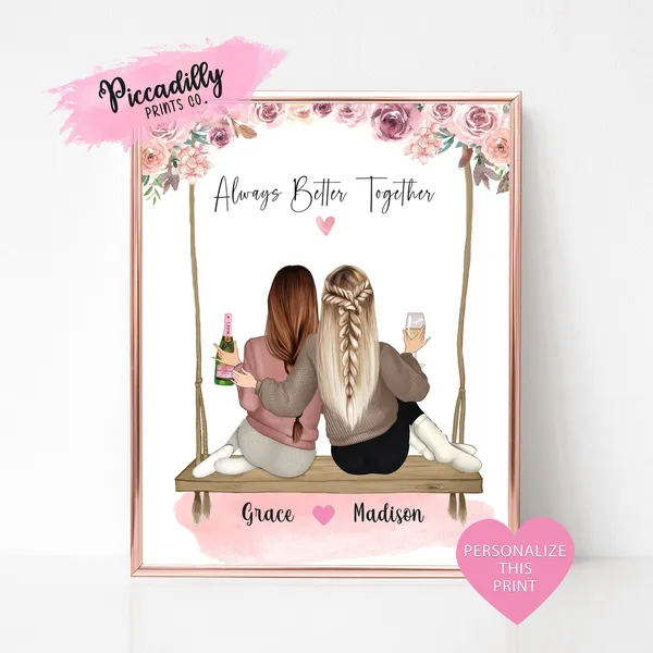 Best Friend Birthday Personalized BFF Portrait Print