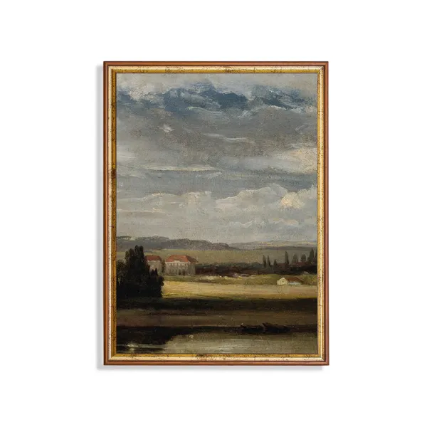 Vintage Country Landscape, Rustic Farmhouse Art Print