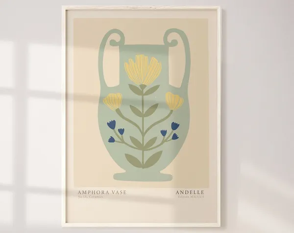 Amphora Vase Green Abstract Floral Art Print