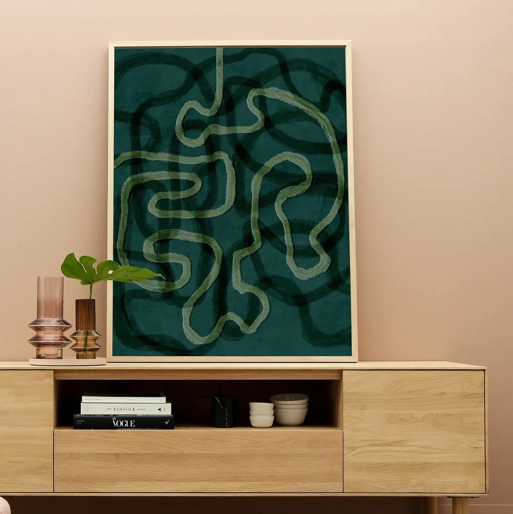 Emerald Green Abstract Squiggle Lines Poster Print - Image 2