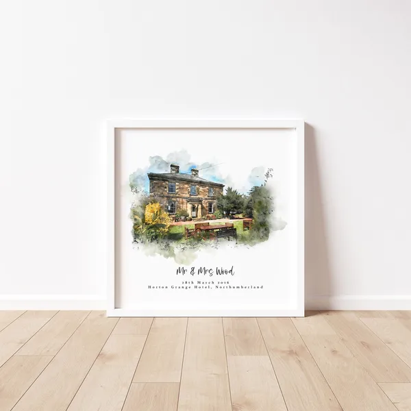 Bespoke Wedding Venue Portrait Watercolour Sketch Art Print