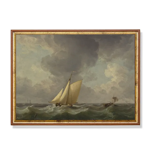 Vintage Sailing Ship Seascape Art Print, Rustic Nautical Decor