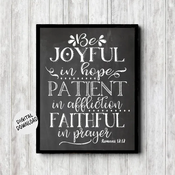 Romans 12:12 Chalkboard Scripture Art Print