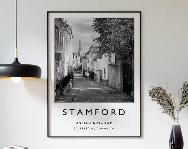 Stamford Travel Poster, English City Travel Art