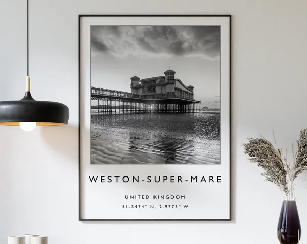 Weston-super-Mare Black and White Travel Poster
