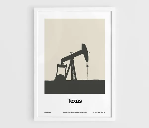 Texas Oil Well Minimalist Poster, Black White