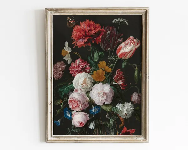 Vintage Flower Painting, Traditional Floral Art Print