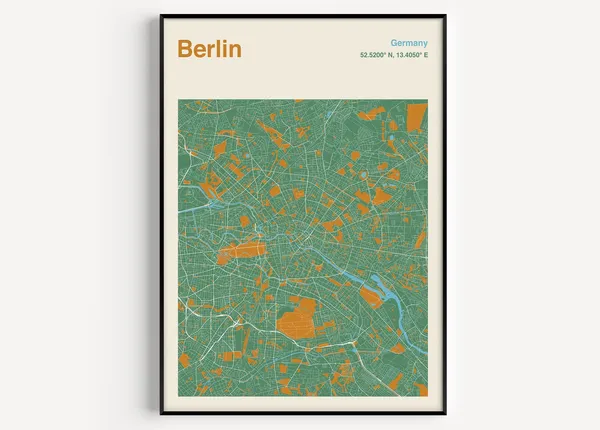 Berlin Travel Poster, Mid-Century Inspired Map
