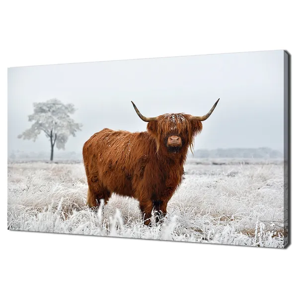 Scottish Highland Cow Winter Wall Art Print, Home Decor