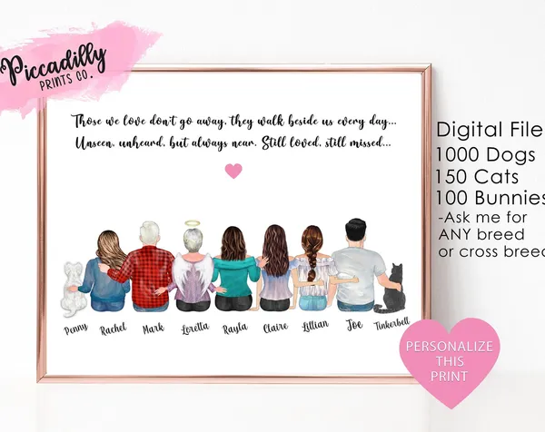 Personalized Family Memorial Portrait Print, In Heaven