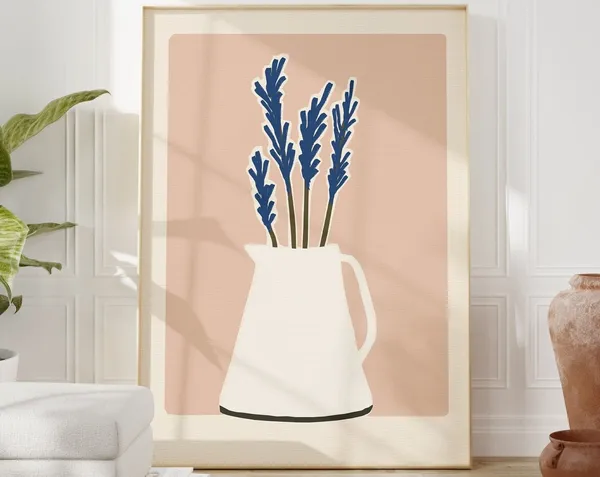 Lavender Flower Print, Minimalist Floral Art Print