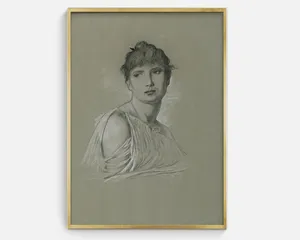 Vintage Minimalist Woman Portrait Sketch Art Print