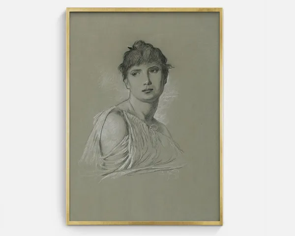 Vintage Minimalist Woman Portrait Sketch Art Print