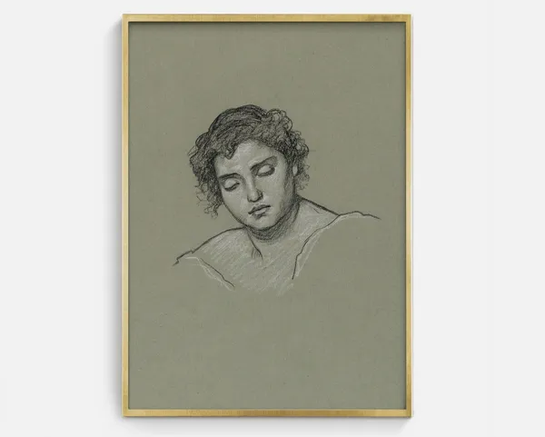 Vintage Sketch of Woman, Antique Drawing Print