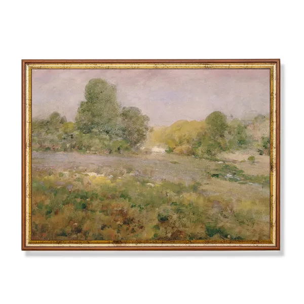 Vintage Landscape Painting, Antique Farmhouse Art