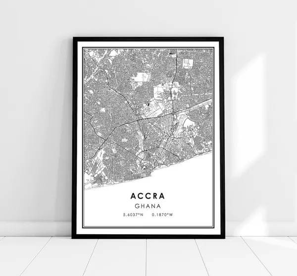 Accra Map Poster, Ghana City Travel Print