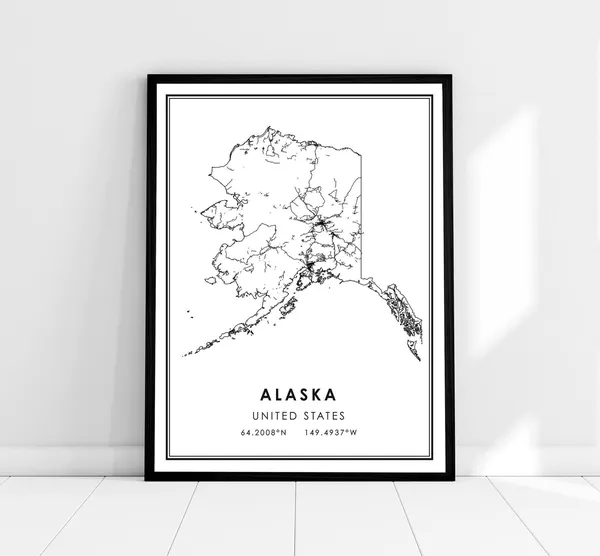 Alaska Map Print Poster, Travel Map Wall Art